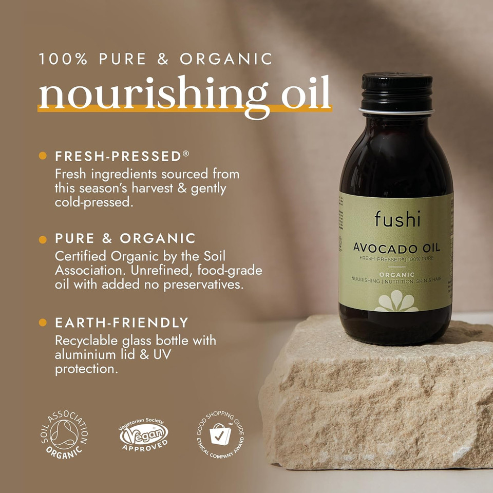 Fushi Avocado Organic Oil 100ml Extra Virgin, Biodynamic Harvested Cold Pressed