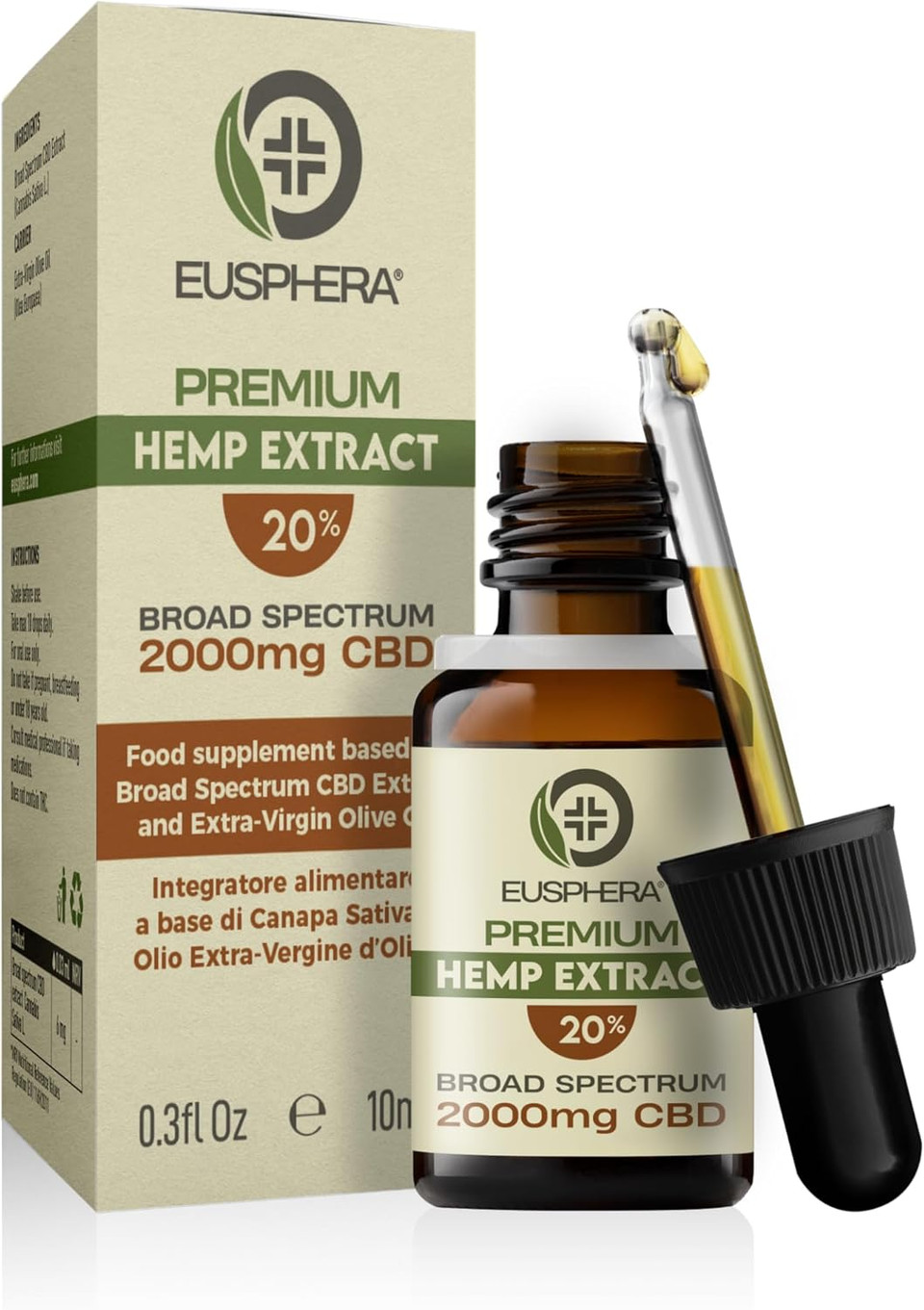 EUSPHERA - Hemp Oil Extract - The Natural Solution for Health and Wellness - Secure and Certified All Natural Ingredients 100% Vegan No THC Made in Italy - 10%