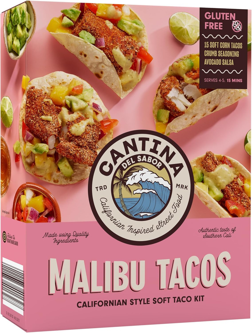 Cantina Del Sabor Laguna Tacos, Californian Style Soft Taco Meal Kit, 15 Gluten Free Soft Corn Tacos With Tomatillo Salsa & Seasoning, 356 g (Pack of 1)