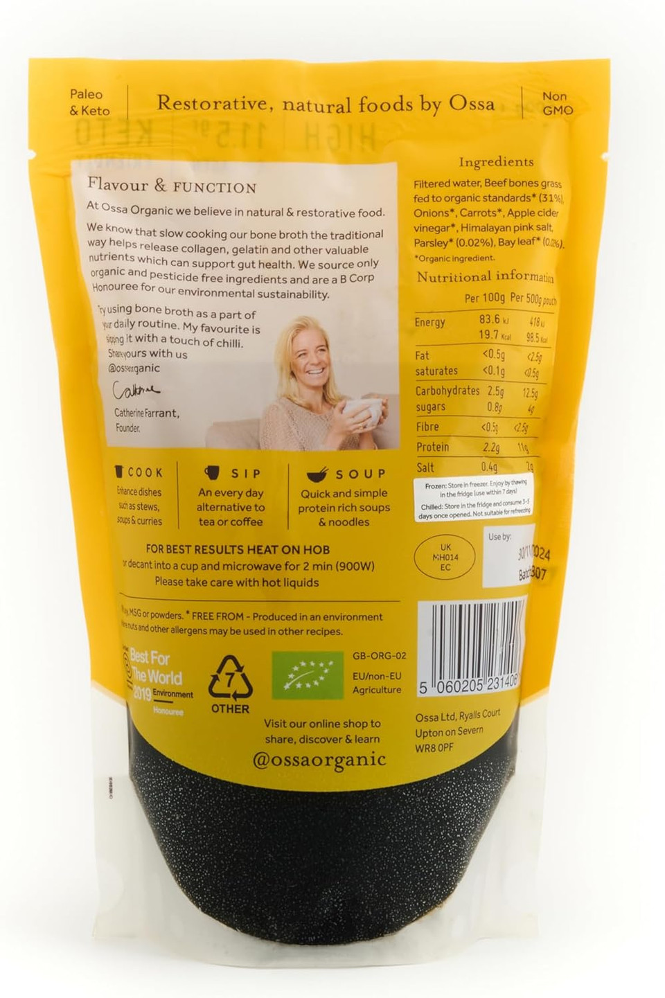 Ossa Beef Bone Broth, High-Protein Broth, Preservative-Free Soup & Cooking Essential, Keto & Paleo-Friendly Soup Maker for Gut Health & Digestion, 500 g - Delivered Chilled'