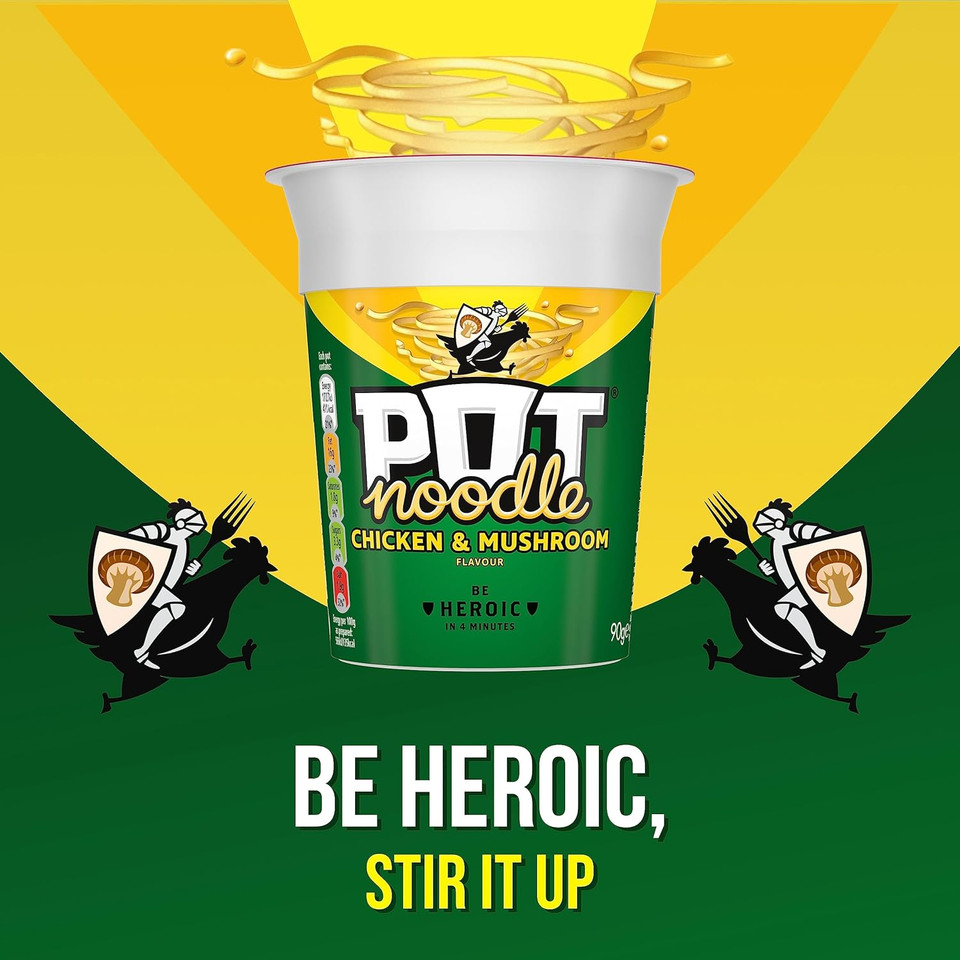 Pot Noodle Chicken & Mushroom Standard Pot Noodle instant vegetarian snack quick to make noodles 12x 90 g
