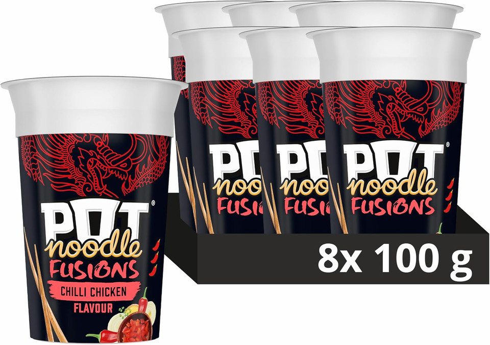 Pot Noodle Fusions Chilli Chicken Instant Snack vegan quick to make noodles 8x 100 g