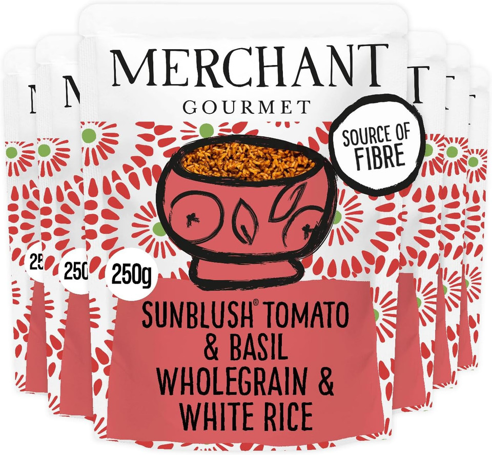 Merchant Gourmet Sunblush Tomato & Basil Wholegrain Microwave Rice - Pack of 6 x 250g Pouches