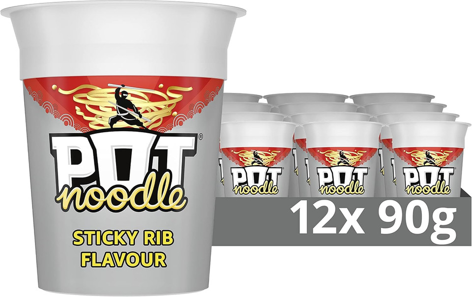 Pot Noodle Sticky Rib Standard Pot Noodle instant vegan* snack quick to make noodles 12x 90 g
