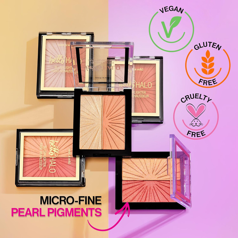 Wet N Wild Megaglo Blushlighter, Blendable Blush & Highlighter Set, Shimmery Metallic Finish, Flash Me3- Flash Me