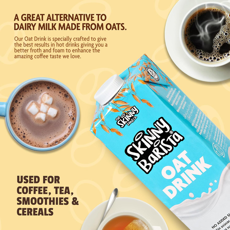 Skinny Food Co Barista Oat Milk Drink (6 x 1L) - Dairy-Free, No Added Sugar, Vegan-Friendly - Perfect for Coffee, Tea, Smoothies & Cereals - Rich Froth & Foam for Barista-Style Beverages - Gluten-Free