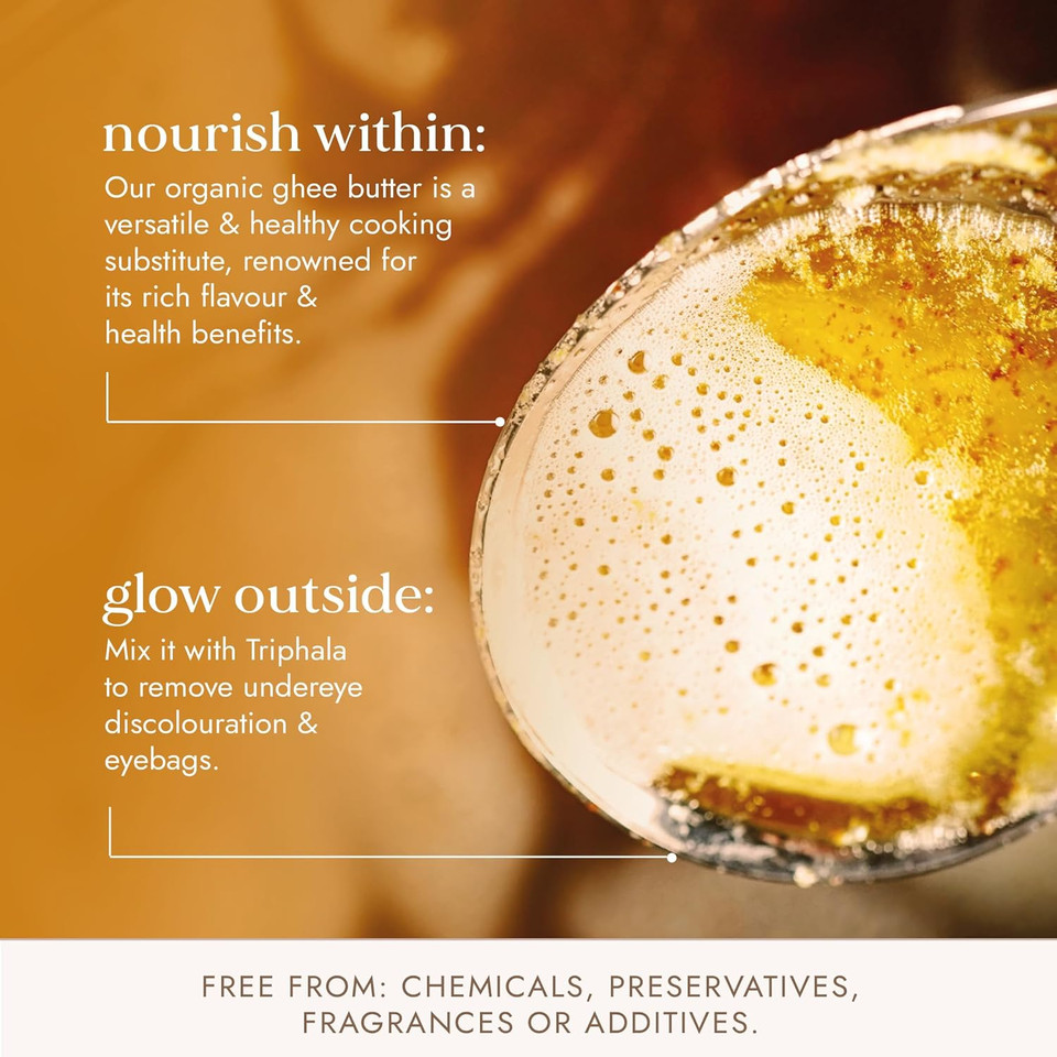 Fushi Organic Ghee 420g  Organic Certified | English Ghee | Vegetarian, Clarified Pure Ayurveda Grass Fed Butter | Ghee Butter from Free Range Grass Fed Cows | Healthy Cooking, Nutrition