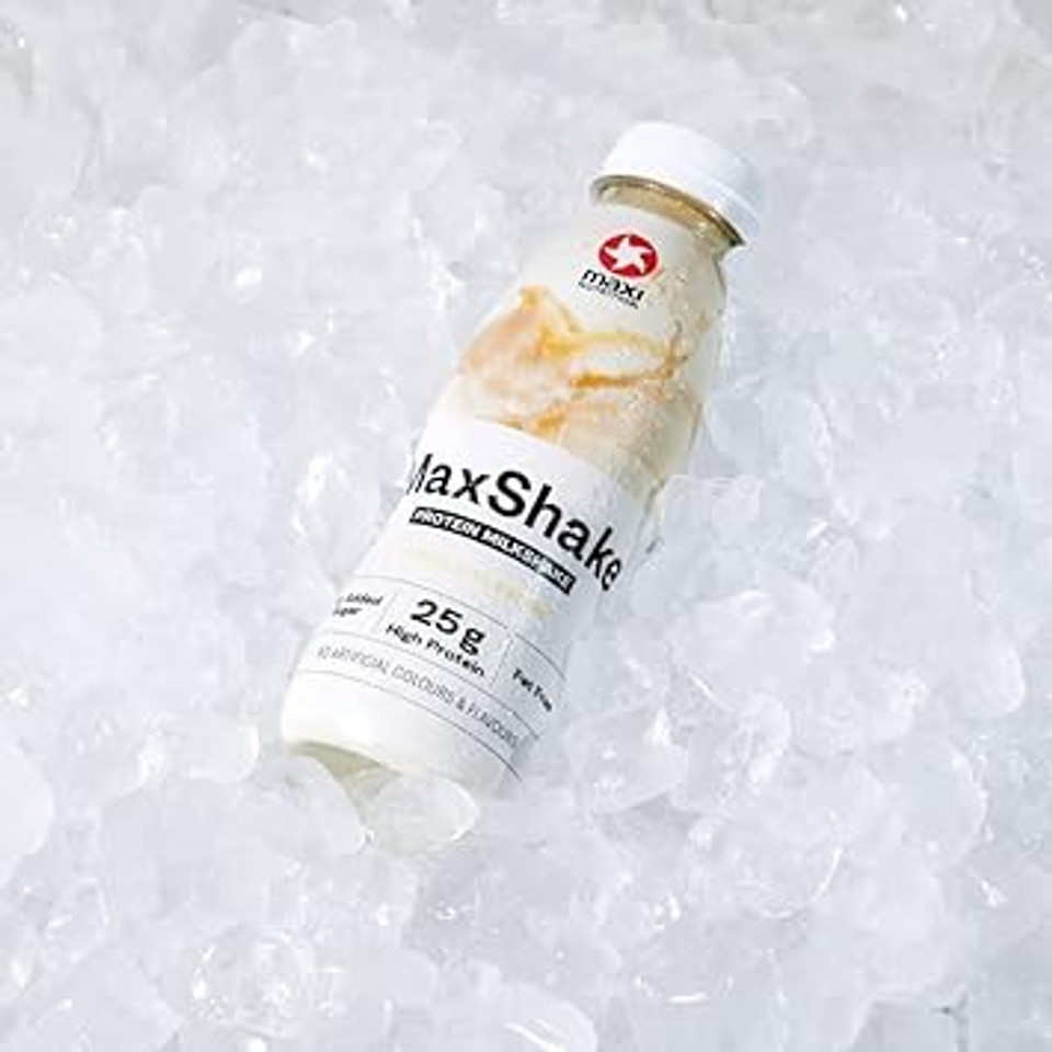 MaxiNutrition MaxShake Protein Milkshake Vanilla, 12 x 330 ml, Creamy Protein Shake for Travel, 25 g Protein, Low Fat and Low Carb, Lactose-Free, No Artificial Flavours