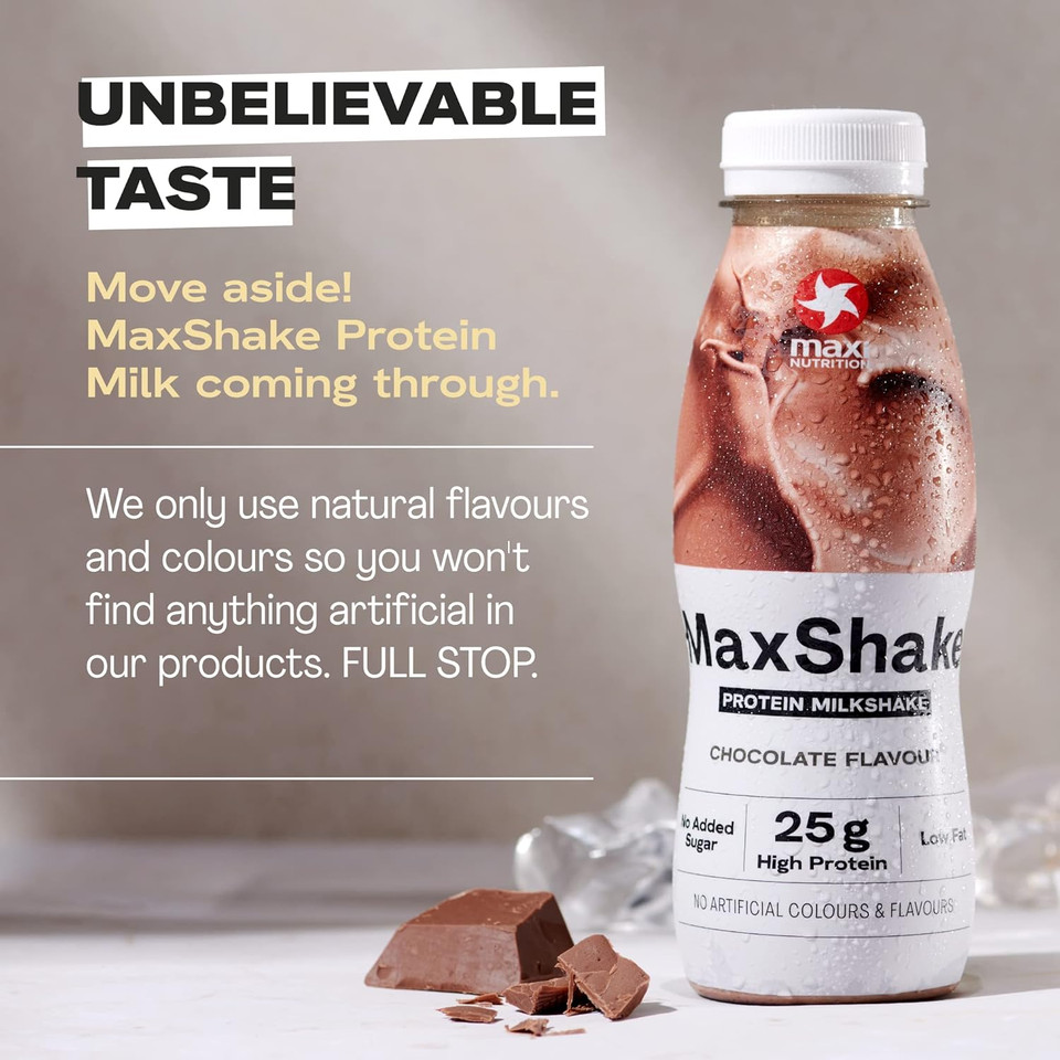 MaxiNutrition MaxShake Protein Milkshake Chocolate, 12 x 330 ml, Creamy Protein Shake for Travel, 25 g Protein, Low Fat and Low Carb, Lactose-Free, No Artificial Flavours MaxiNutrition MaxShake Protein Milkshake Chocolate, 12 x 330 ml, Creamy Protein Shake for Travel, 25 g Protein, Low Fat and Low Carb, Lactose-Free, No Artificial Flavours