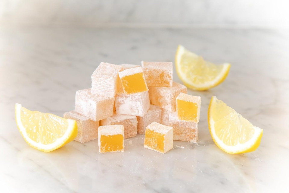 Ozerlat Real Turkish Delight; Zesty Lemon  Luxury Gourmet Artisan Dessert Sweets, Premium Quality Natural Ingredients, Vegan, Gluten Free (200g)