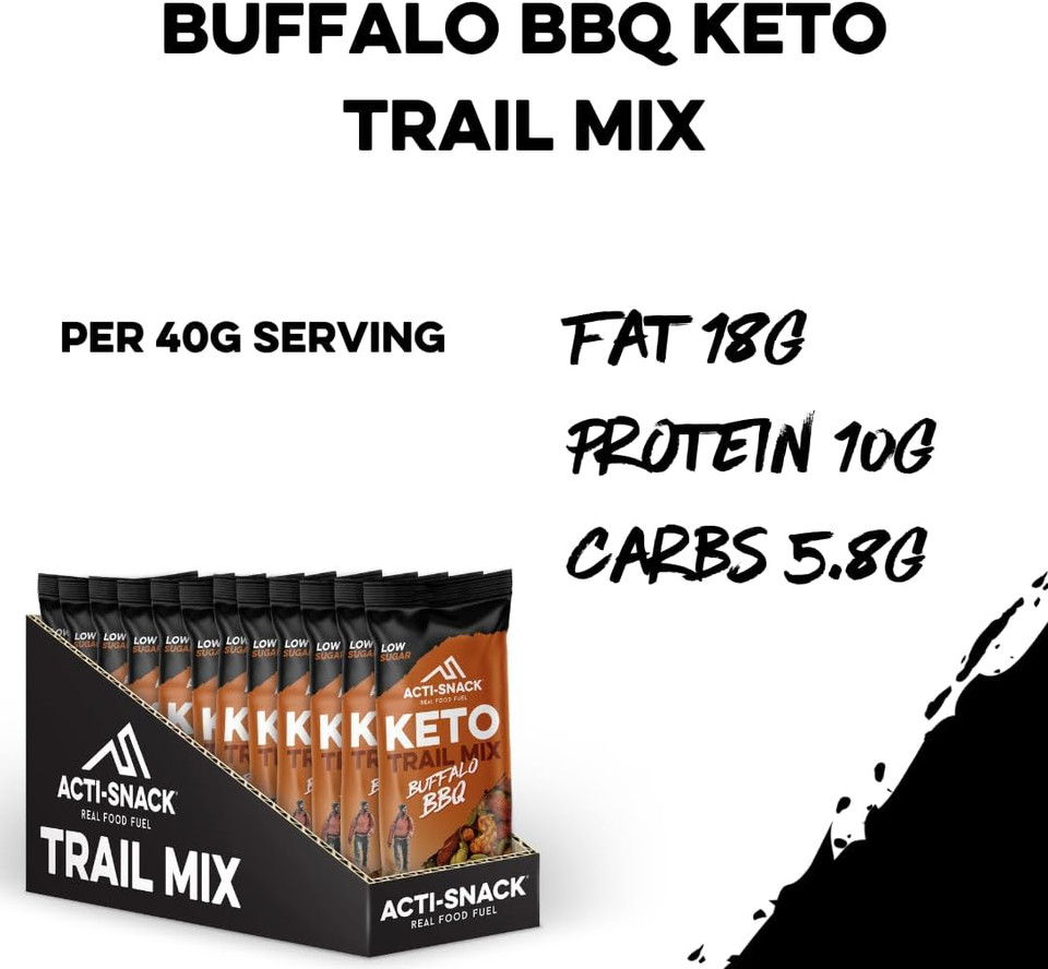 ACTI-SNACK Buffalo BBQ Keto Crunch 12 x 40g | Sports Nutrition Snacks, Protein on the Go - Buffalo BBQ Almonds, Cashews & Pumpkin Seed Mix, High Protein Snack