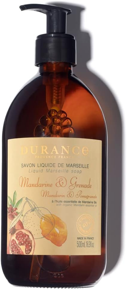 Durance Mandarin & Pomegranate Marseille Liquid Soap 500ml  Paraben-Free Hand & Body Wash With Olive Oil & Red Rice Extract  Vegan Friendly Shower Gel