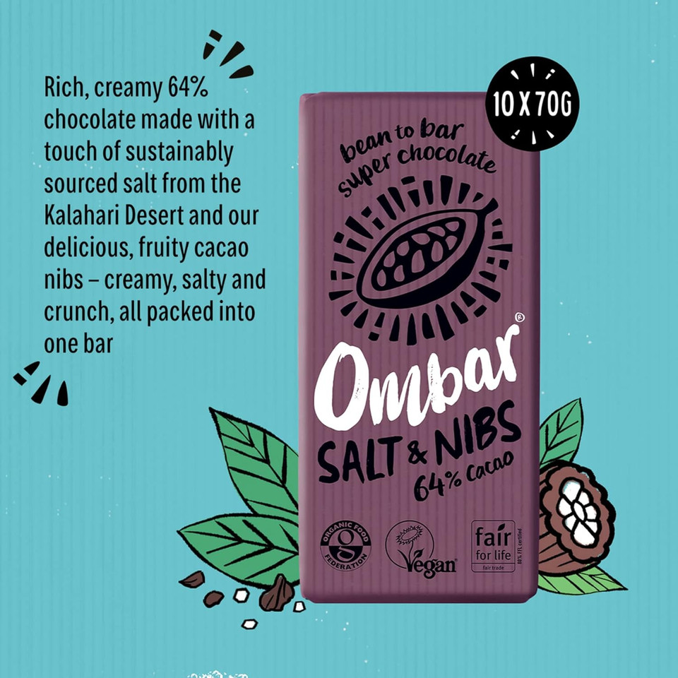 Vegan Chocolate - Ombar Centres Coconut & Raspberry (35g x 10 Bars) Organic, Fair Trade, Dairy Free and Gluten Free Chocolate