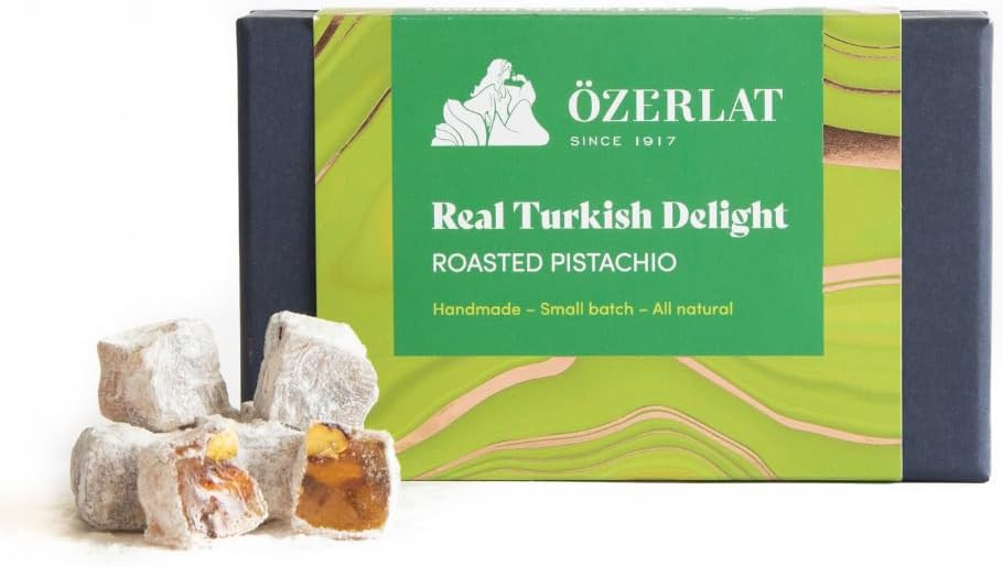 Ozerlat Real Turkish Delight, Roasted Pistachio  Luxury Gourmet Artisan Dessert Sweets, Premium Quality Natural Ingredients, Vegan, Gluten Free, (200g)