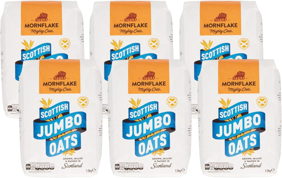 Mornflake Gold Mighty Oats, 100% Scottish Jumbo Oats, High In Fibre, High Protein, Wholegrain Oats, All Natural Ingredients, 1.5KG (Pack of 6)