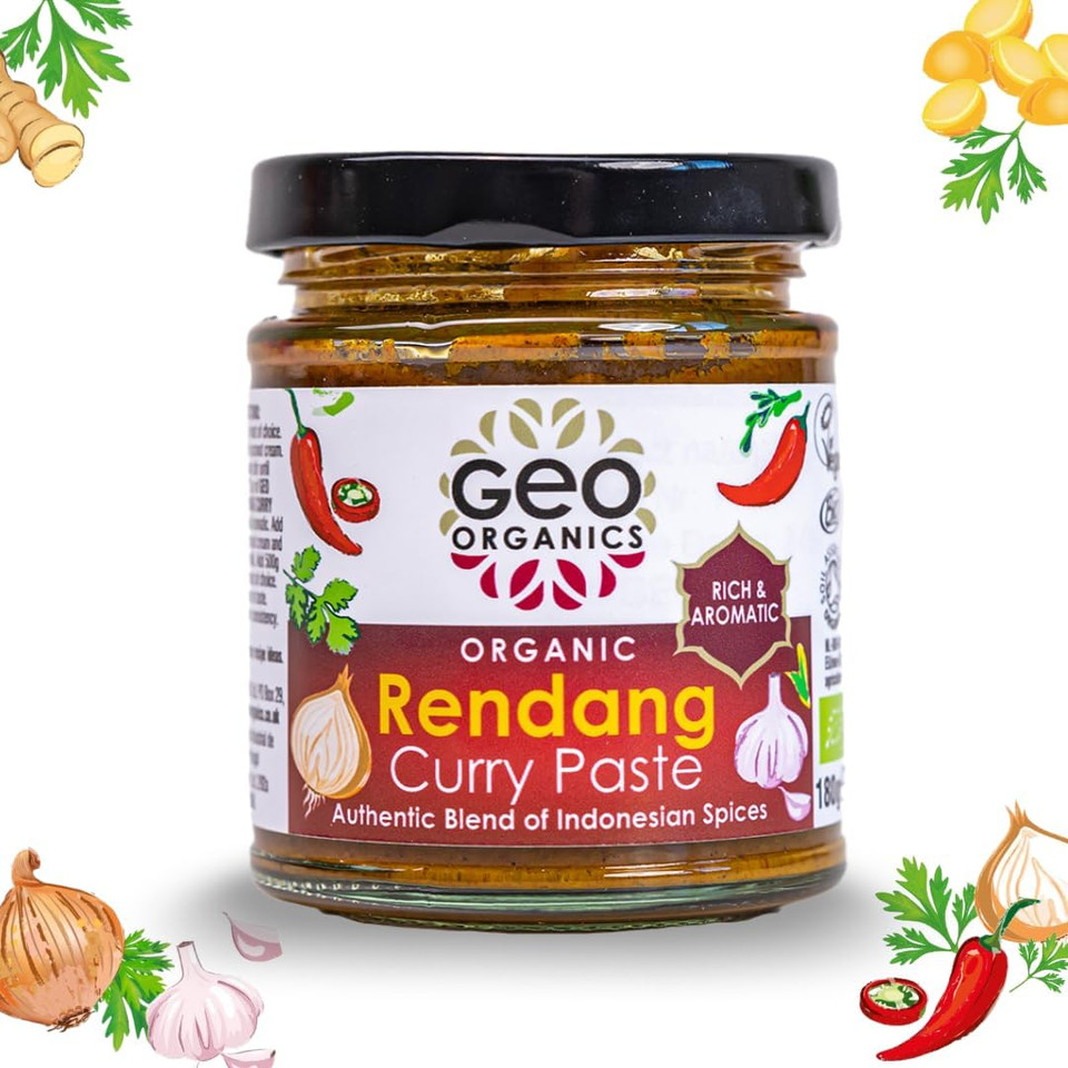 Geo Organics Rendang Curry Paste 180g (Pack of 1) Serves 4 | Organic Indonesian Curry Paste | Vegan-Friendly Organic Curry Paste | Authentic Recipe Vegan Curry | Indonesian food