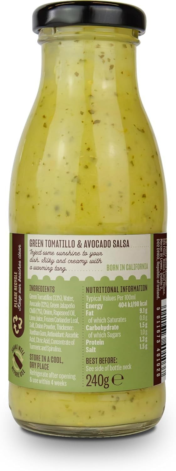 Cantina Del Sabor Pulp Fusion Green Tomatillo & Avocado Salsa, Californian Inspired Street Food, 240 g (Pack of 1)