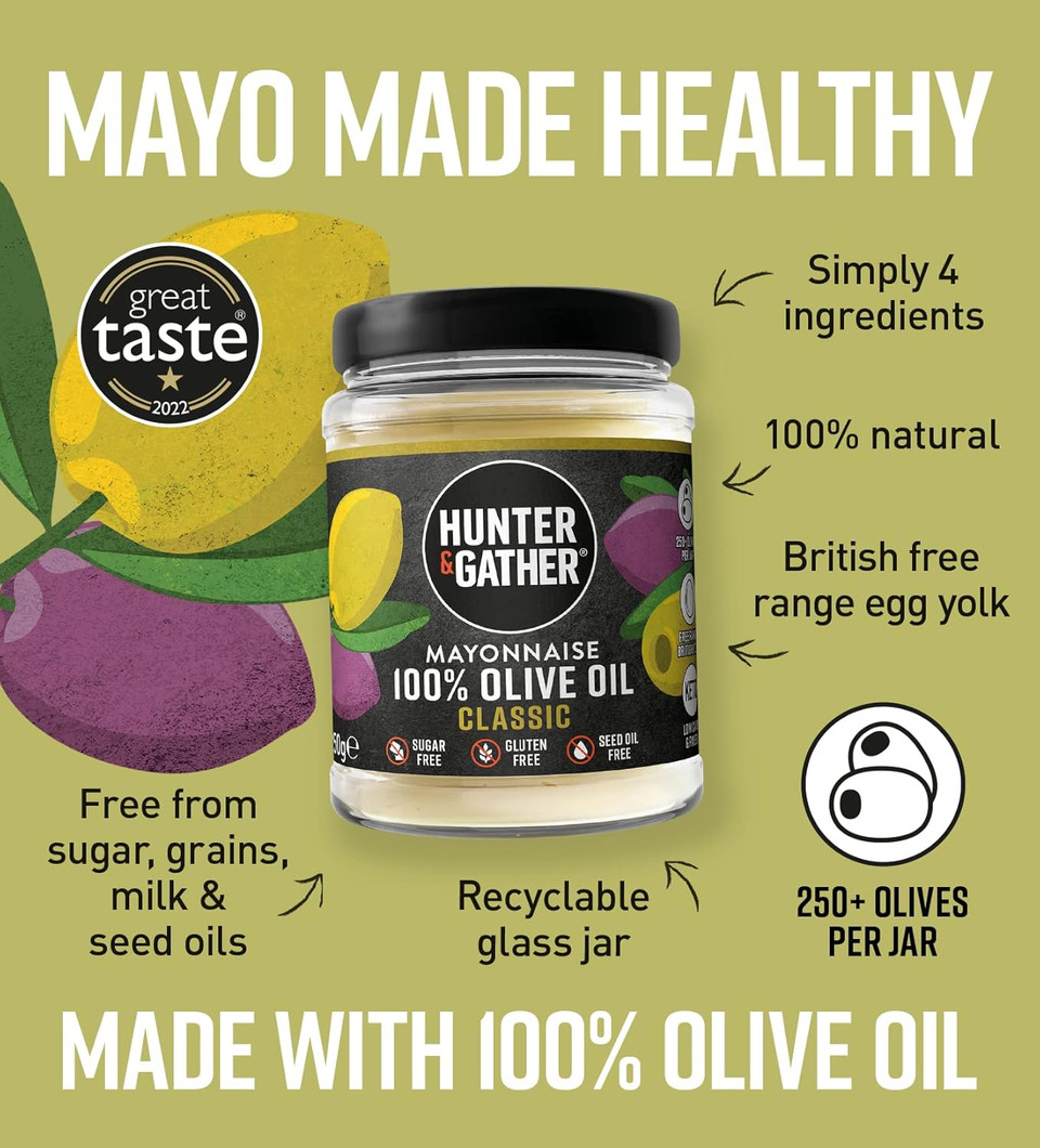 Hunter & Gather Olive and Lemon Olive Oil Mayonnaise 250g | Seed Oil Free I Made with Olive Oil & British Free Range Egg Yolk | Paleo, Keto, Sugar and Gluten Free Olive Oil Mayo