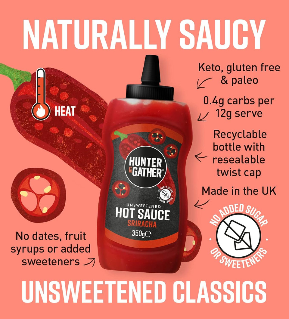 Hunter & Gather Unsweetened Ketchup Sauce | 2 x 350g Classic Ketchup Keto, Paleo, Low Carb & Vegan Friendly | Free from Added Sugar & Sweeteners