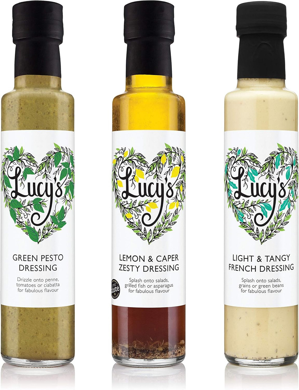 Lucys Dressings  Lucys Favourites Bundle; Green Pesto Dressing, Lemon & Caper Zesty Dressing and Light & Tangy French Dressing  3 x 250ml