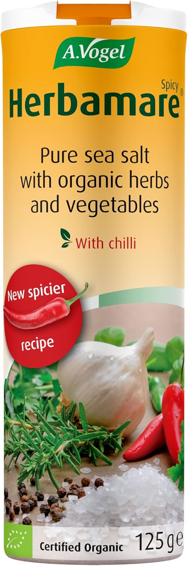 A.Vogel Herbamare® Spicy Sea Salt 125g | Unrefined Sea Salt Infused with 16 Organic Herbs, Spices and Vegetables