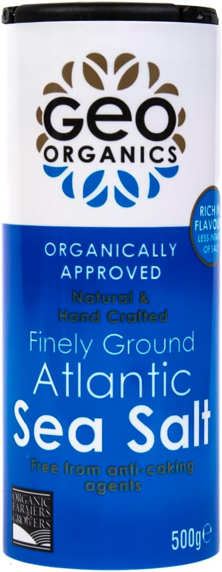 Geo Organics Atlantic Sea Salt Shaker 500g (Pack of 1) | Organically Approved Fine Sea Salt | Natural & Hand Crafted | Additive-Free, Non-GMO, Gluten-Free, Vegan | Free From Anti-Caking Agents