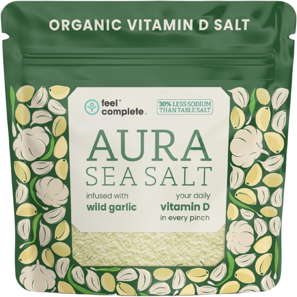 Your Daily Vitamin D in Every Pinch | Organic Aura Sea Salt | Infused Celtic Sea Salt with Wild Garlic | 30% Less Sodium Than Table Salt | 5 Months of Vitamin D | 80g Resealable Pouch