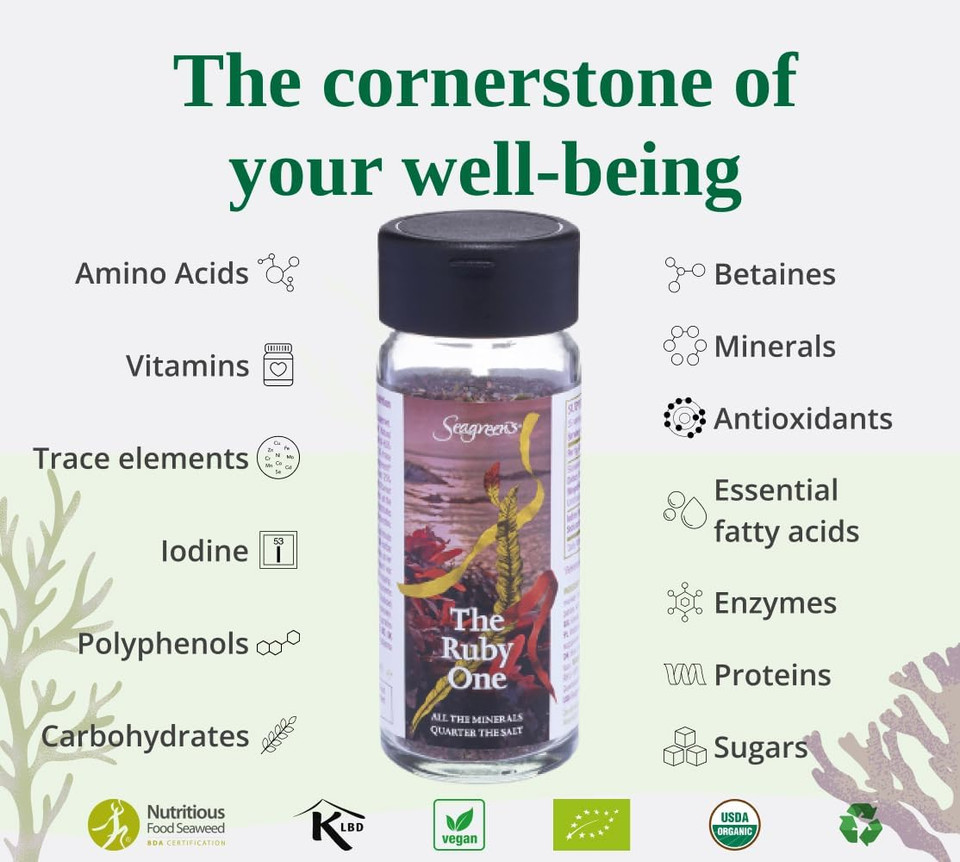Seagreens Seaweed & Sea Salt, The Ruby One, 55g, 1-6 Months Supply, Table Salt Replacement with Umami Flavour