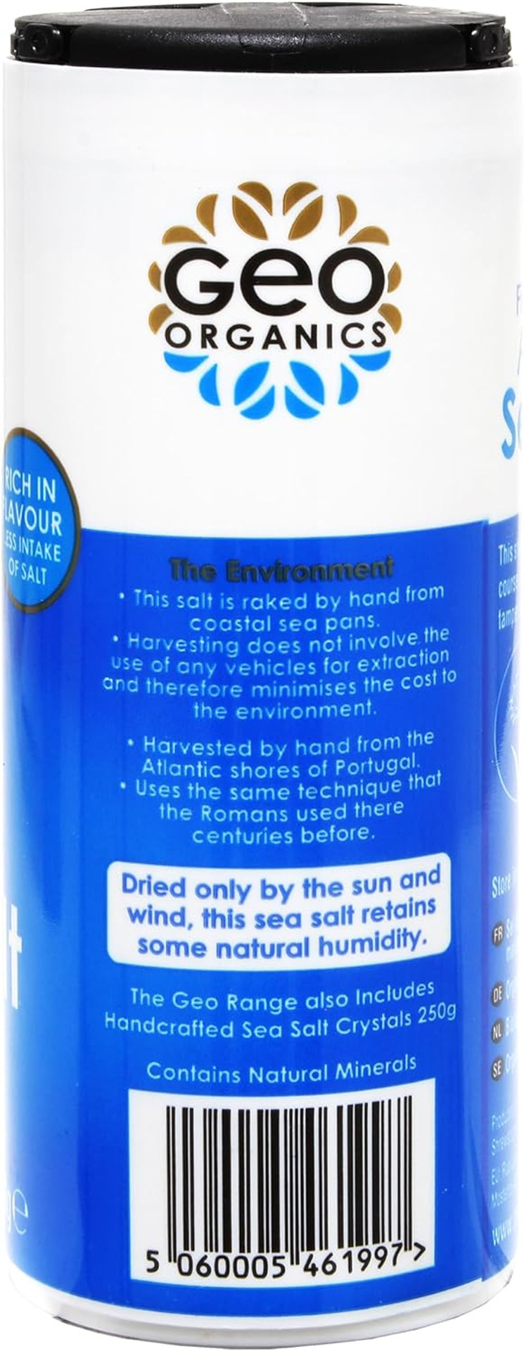 Geo Organics Atlantic Sea Salt Shaker 500g (Pack of 6) | Organically Approved Fine Sea Salt | Natural & Hand Crafted | Additive-Free, Non-GMO, Gluten-Free, Vegan | Free From Anti-Caking Agents