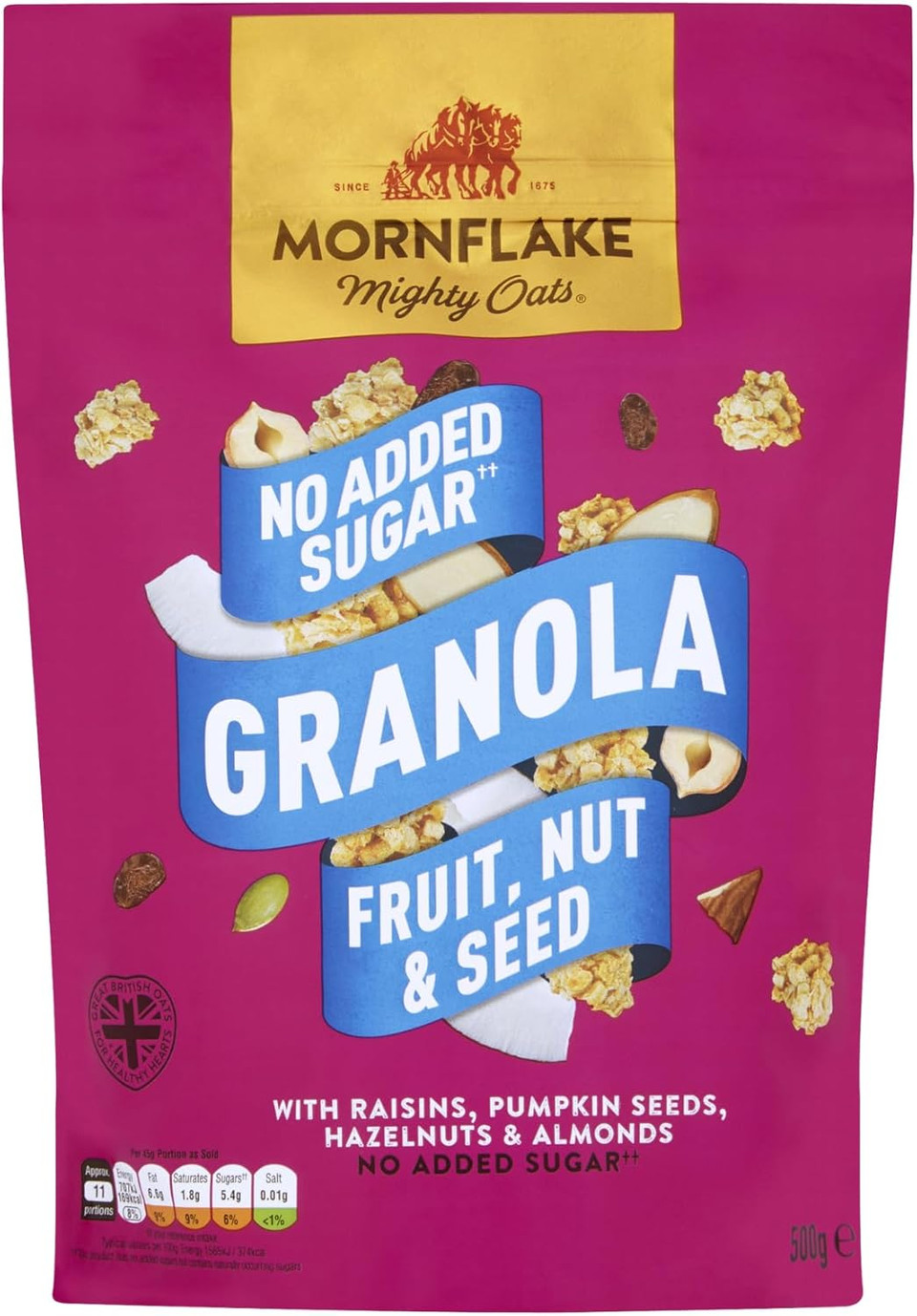 Mornflake - Crunchy Orchard Granola. 1x 500g Sachets Bags. High Fibre Granola Cereal Multipack, Breakfast Cereal with Sultanas & Dried Apple Slices Mix, All Natural Ingredients (Pack of 1)