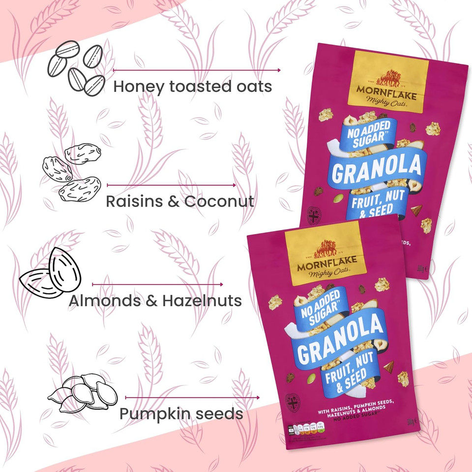 Mornflake - Crunchy Orchard Granola. 1x 500g Sachets Bags. High Fibre Granola Cereal Multipack, Breakfast Cereal with Sultanas & Dried Apple Slices Mix, All Natural Ingredients (Pack of 1)
