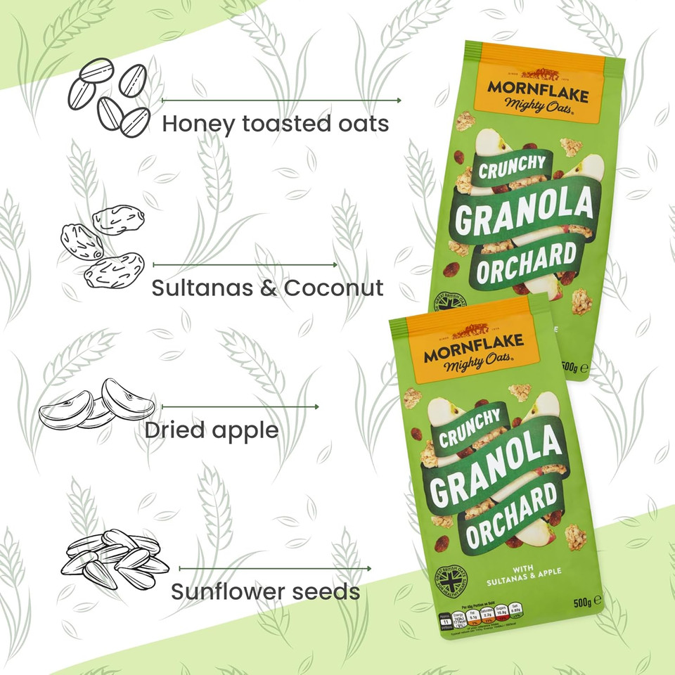 Mornflake - Original Crunchy Granola. 1x 500g Sachets Bags. High Fibre Granola Cereal Multipack, Breakfast Cereal with Raisins, Honey & Almonds Mix, All Natural Ingredients (Pack of 1) Mornflake - Original Crunchy Granola. 1x 500g Sachets Bags. High Fibre Granola Cereal Multipack, Breakfast Cereal with Raisins, Honey & Almonds Mix, All Natural Ingredients (Pack of 1)