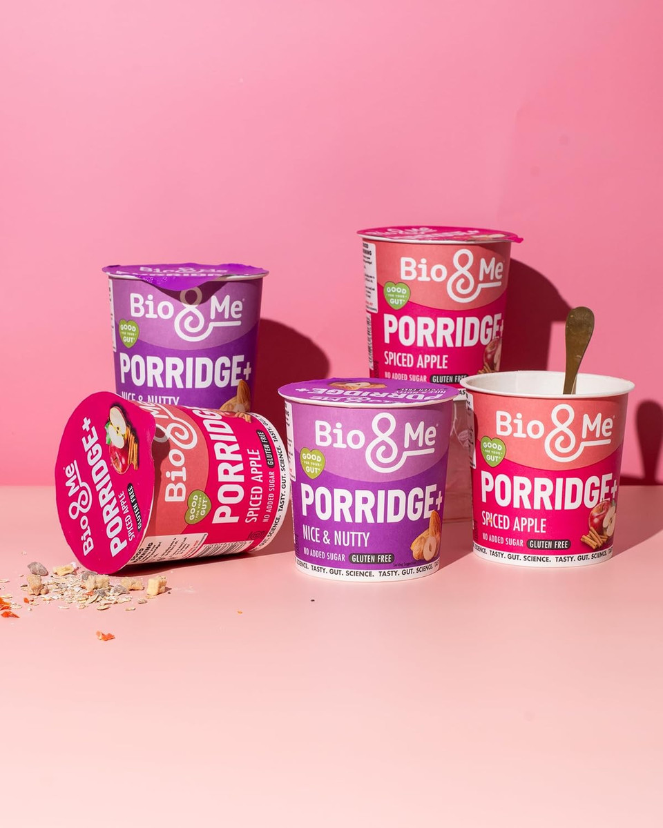 Bio&Me: Nice and Nutty Gluten Free Porridge 8-Pack (8 x 58g pots) - High in Fibre, Low Sugar - On The Go Breakfast - Packaging may Vary