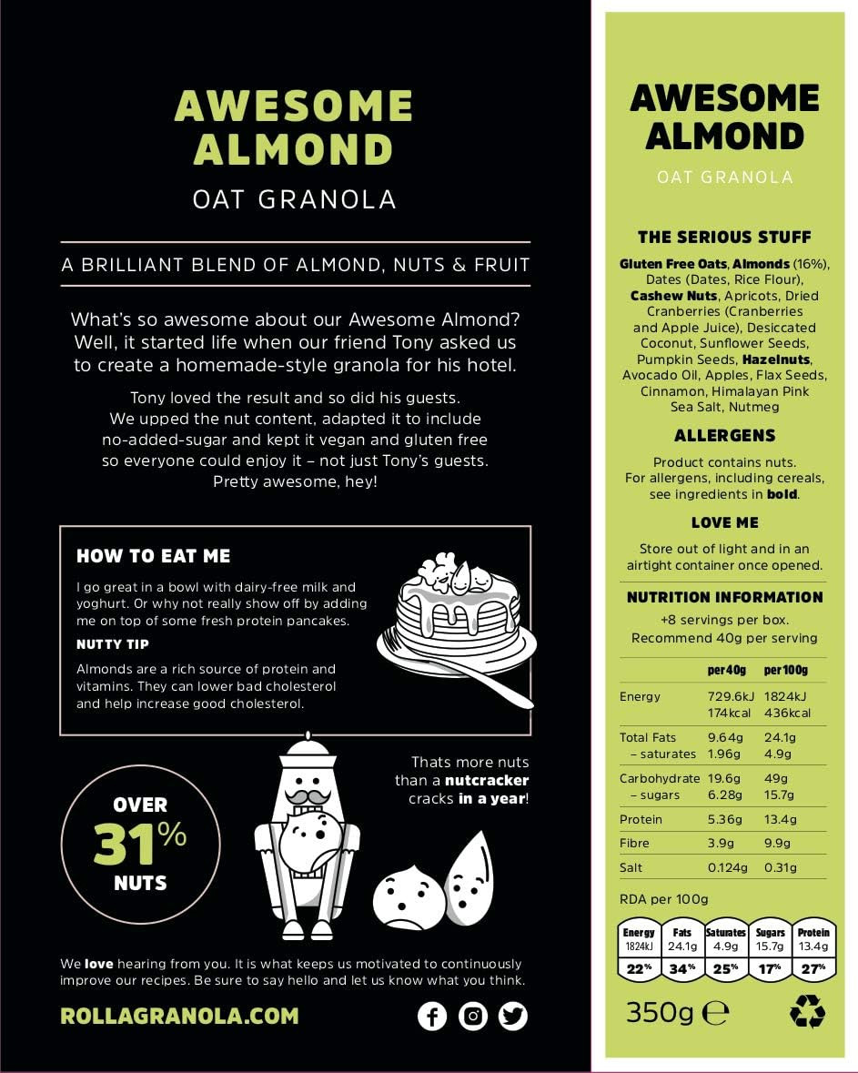Rollagranola Awesome Almond Granola (300g) | 100% Natural Ingredients and all the Health Benefits Associated