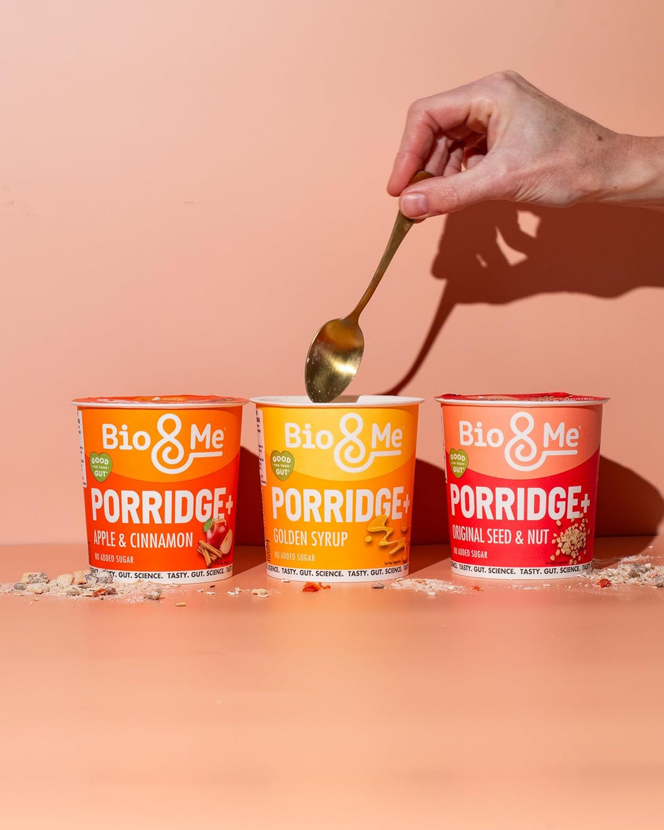Bio&Me: Apple and Cinnamon Gut-Loving Porridge 8-Pack (8 x 65g pots) - High in Fibre, Low Sugar - On The Go Breakfast