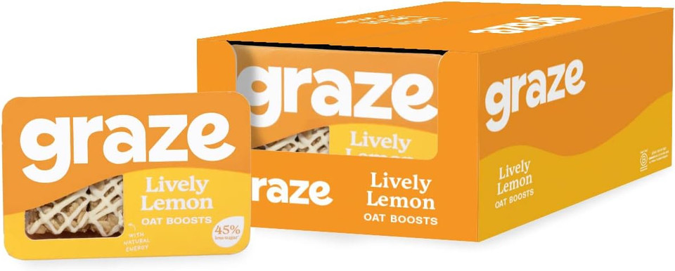 Graze Lively Lemon Oat Flapjacks, Vegetarian Healthy Snacks, High in Fibre, 3 Bars per Punnet, Whole Oats & Natural Flavours - Packaging may vary-(9 x 50g Snacks)