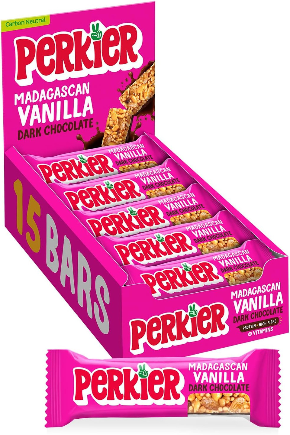 Perkier Madagascan Vanilla Dark Chocolate Bars (15 Bars), Vegan, Gluten Free, Protein, High Fibre, Lower Sugar Snack, Natural Ingredients, Lower Calorie, Healthy, No Palm Oil, Nut Bar, Carbon Neutral Perkier Madagascan Vanilla Dark Chocolate Bars (15 Bars), Vegan, Gluten Free, Protein, High Fibre, Lower Sugar Snack, Natural Ingredients, Lower Calorie, Healthy, No Palm Oil, Nut Bar, Carbon Neutral