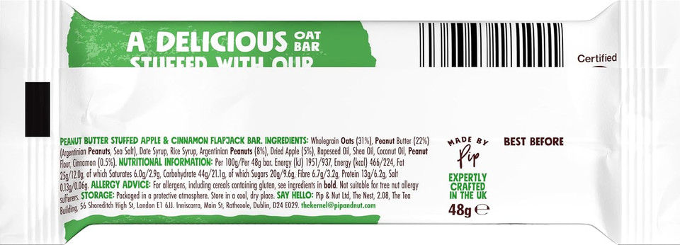 Pip & Nut Peanut Butter Stuffed Oat Bar Apple & Cinnamon 15 x 48g