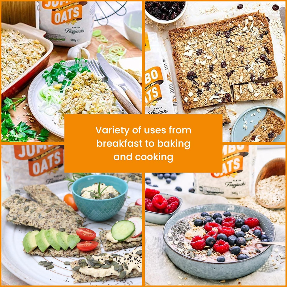 Mornflake - Jumbo Oats 12x 500g 100% Wholegrain Rolled Oats All Natural Ingredients, High In Fibre. Perfect For Breakfast Porridge Oats, Overnight Oats & Flapjacks. Suitable For Vegan Diet Mornflake - Jumbo Oats 12x 500g 100% Wholegrain Rolled Oats All Natural Ingredients, High In Fibre. Perfect For Breakfast Porridge Oats, Overnight Oats & Flapjacks. Suitable For Vegan Diet