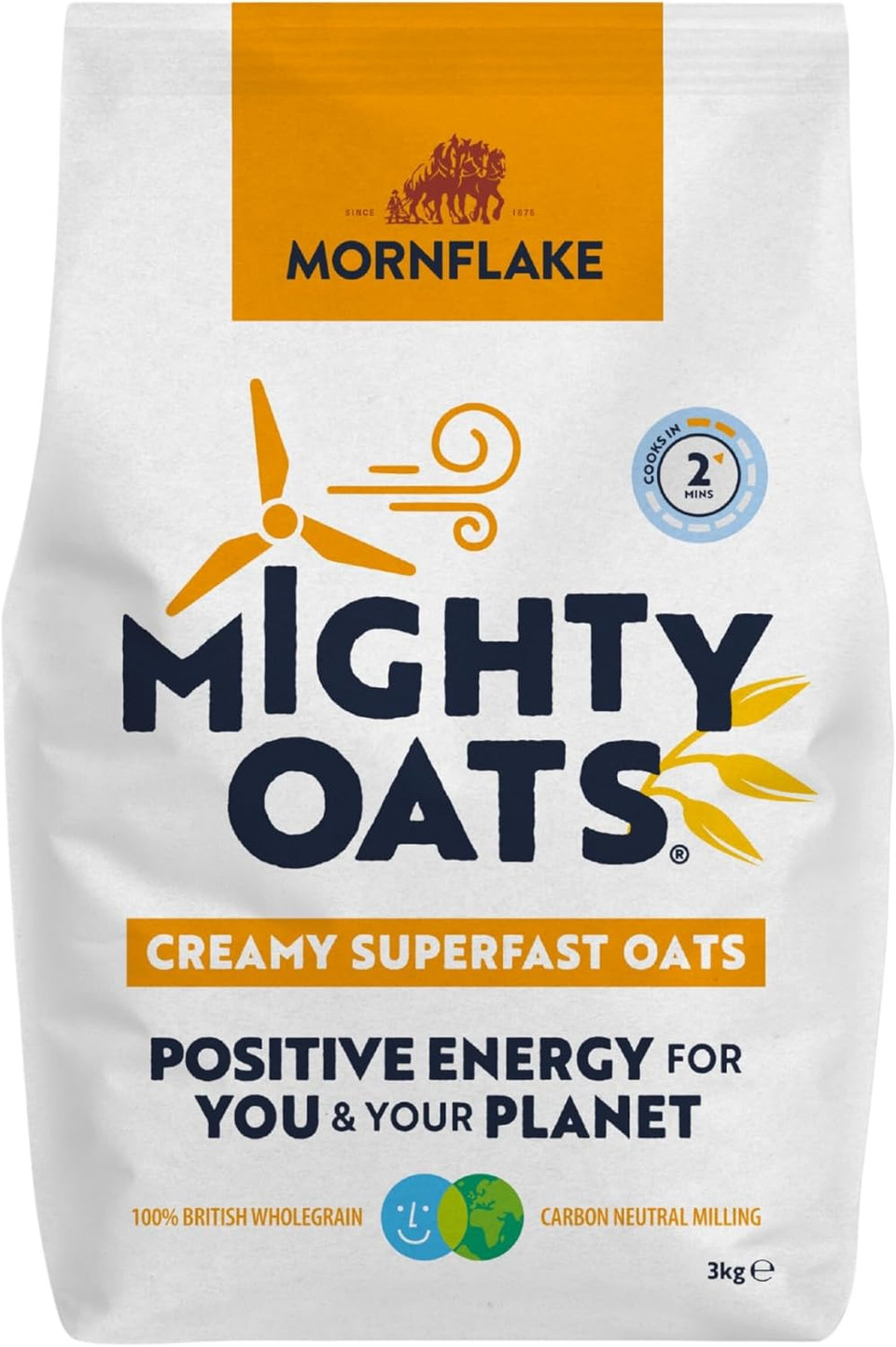 Mornflake - Superfast Oats 4x 3kg 100% Wholegrain Oats All Natural Ingredients, High In Fibre. Creamy, Perfect For Breakfast Porridge Oats, Overnight Oats & Granola. Suitable For Vegan Diet