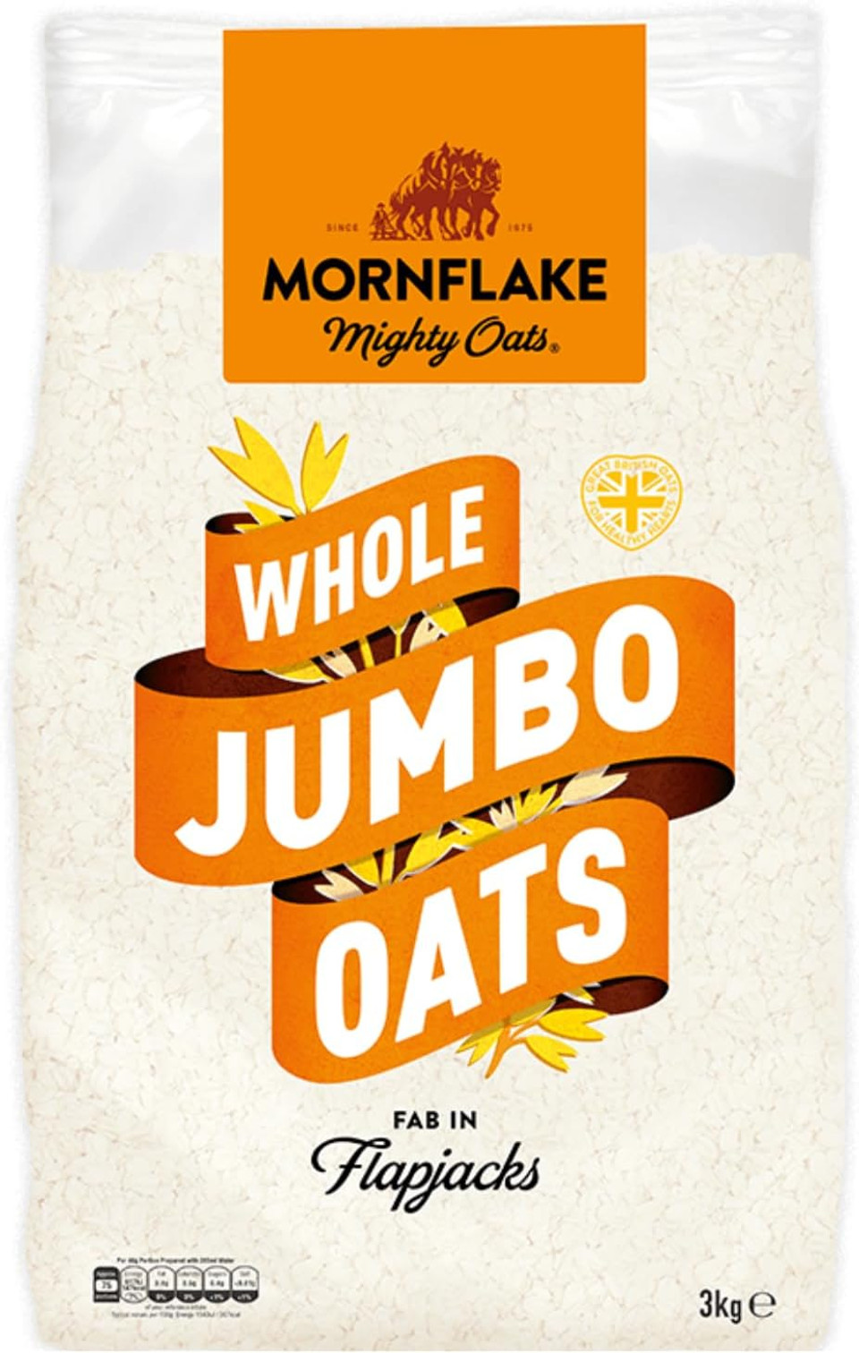 Mornflake - Jumbo Oats 4x 3kg 100% Wholegrain Rolled Oats All Natural Ingredients, High In Fibre. Perfect For Breakfast Porridge Oats, Overnight Oats & Flapjacks. Suitable For Vegan Diet