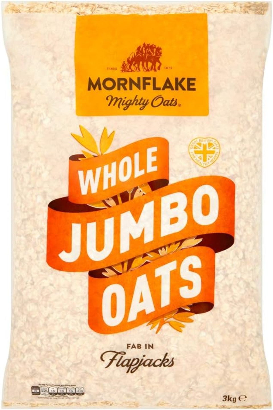 Mornflake - Jumbo Oats 4x 3kg 100% Wholegrain Rolled Oats All Natural Ingredients, High In Fibre. Perfect For Breakfast Porridge Oats, Overnight Oats & Flapjacks. Suitable For Vegan Diet