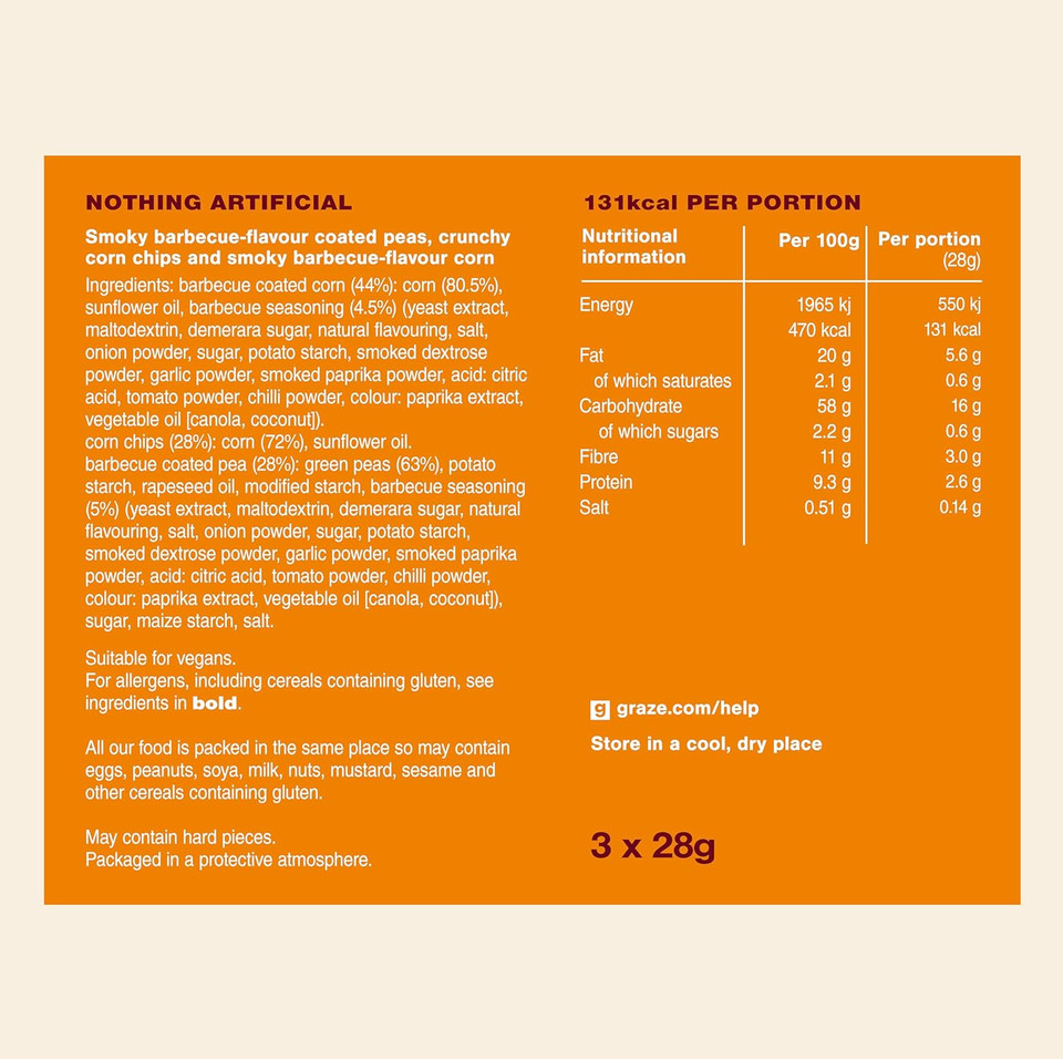 Graze Smoky Barbecue Crunch Snack Packs, 3 x 31g