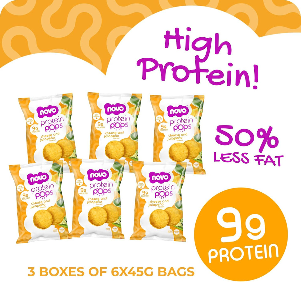Novo Nutrition | Protein Pops | Healthy Savoury Snack with High Protein, Low Sugar and High Fibre | Pack of 6 x 45g (Barbeque)