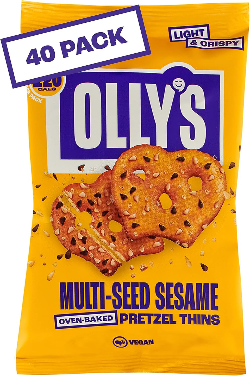 Olly's Pretzel Thins, Multi-Seed Sesame, 35g (Pack of 10), Handy Snack Pouches, Healthy Plant-Based Vegan Snacks for Dipping, Low Calorie Snacks, Low Fat, Source of Fibre, No Preservatives