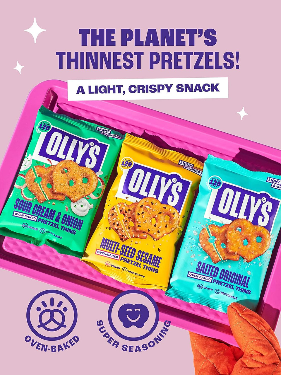 Olly's Pretzel Thins, Variety Pack, 35g (Pack of 10), Handy Snack Pouches, Healthy Plant-Based Vegan Snacks for Dipping, Low Calorie Snacks, Low Fat, Source of Fibre, No Preservatives