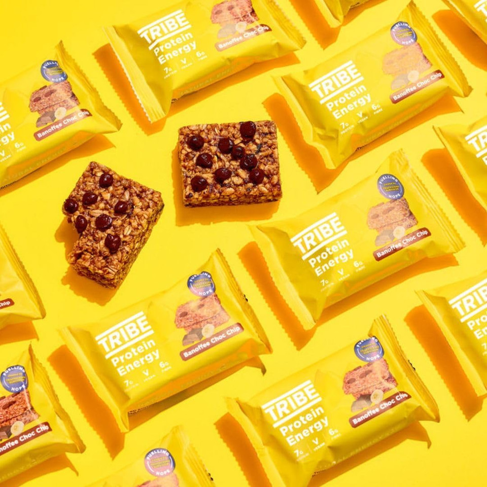 TRIBE Protein Energy Flapjack - Choc Chip - Natural Energy - Plant Based, Vegan Snack & Gluten Free (50g x 12 Bars)