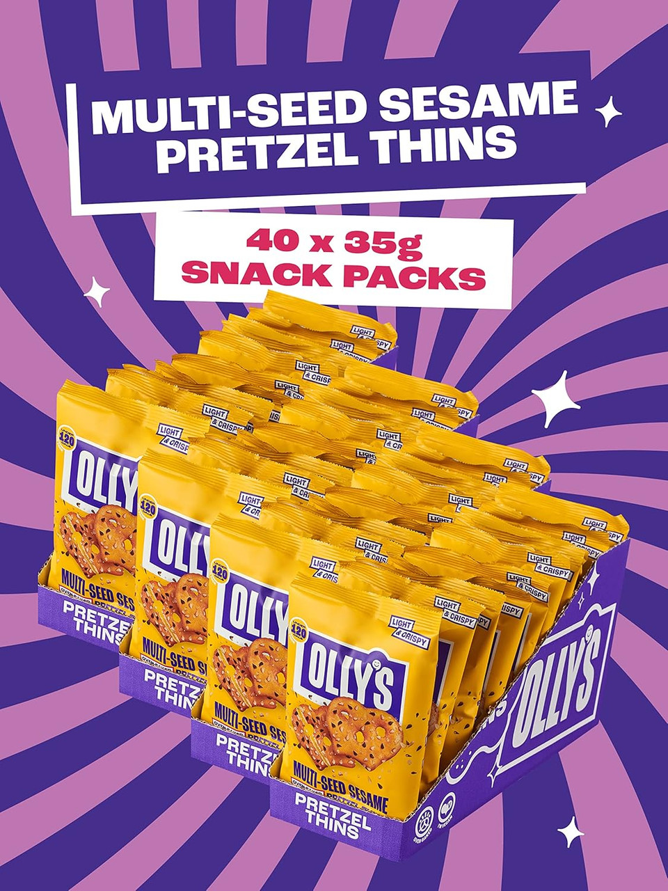 Olly's Pretzel Thins, Oh So Cheesy, 35g (Pack of 10), Handy Snack Pouches, Healthy Plant-Based Vegan Snacks for Dipping, Low Calorie Snacks, Low Fat, Source of Fibre, No Preservatives