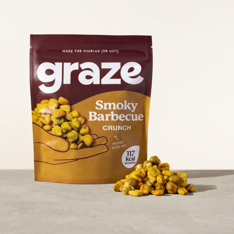Graze Smoky Barbecue Crunch - Vegan Savoury Snacks Sharing Bags, High in Fibre, Natural Flavours - Packaging may vary - (6 x 100g Sharing Bags)