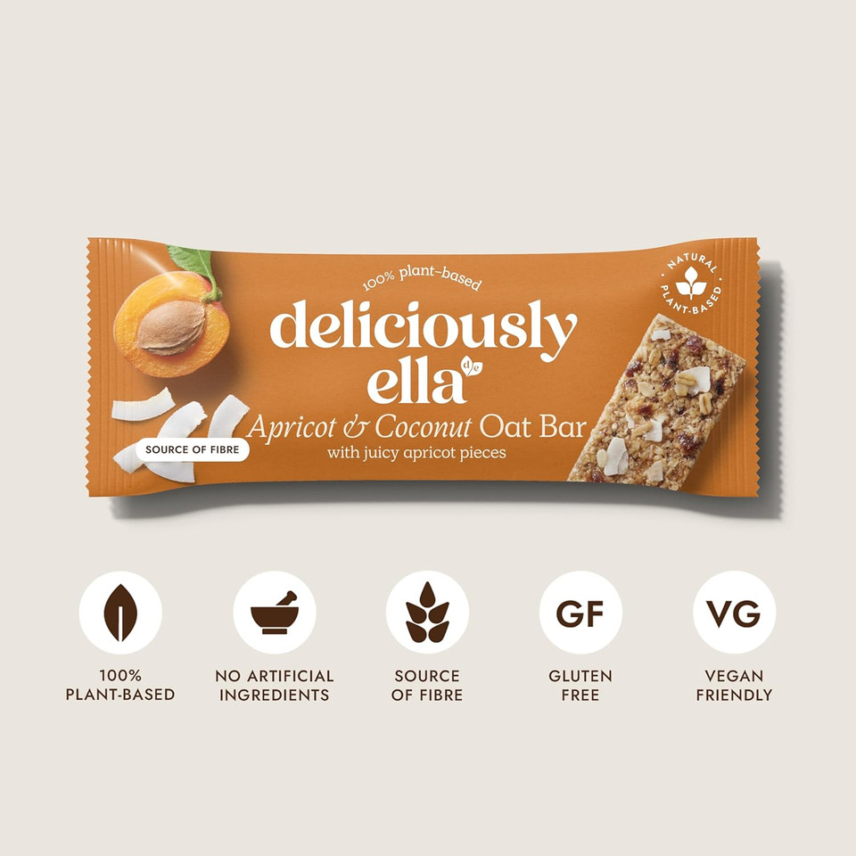 Deliciously Ella - Apricot & Coconut Oat Bar, Gluten-Free, Vegan Friendly, Healthy Snack, 50g (16 bars)